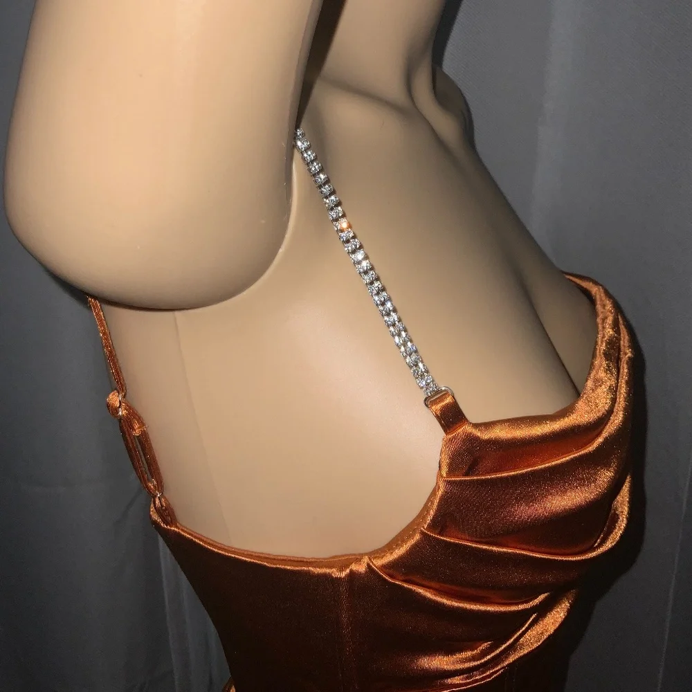 Sexy Corset Bodice Cocktail Dress. Burnt Orange - Picture 15 of 16